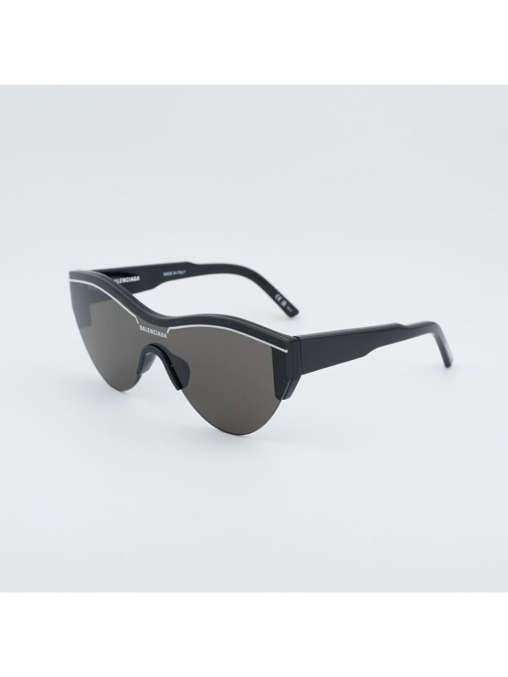 Balenciaga BB0004S 001 Semi Rim Sunglasses Black Shield Frame, Grey Lenses - Picture 7 of 10